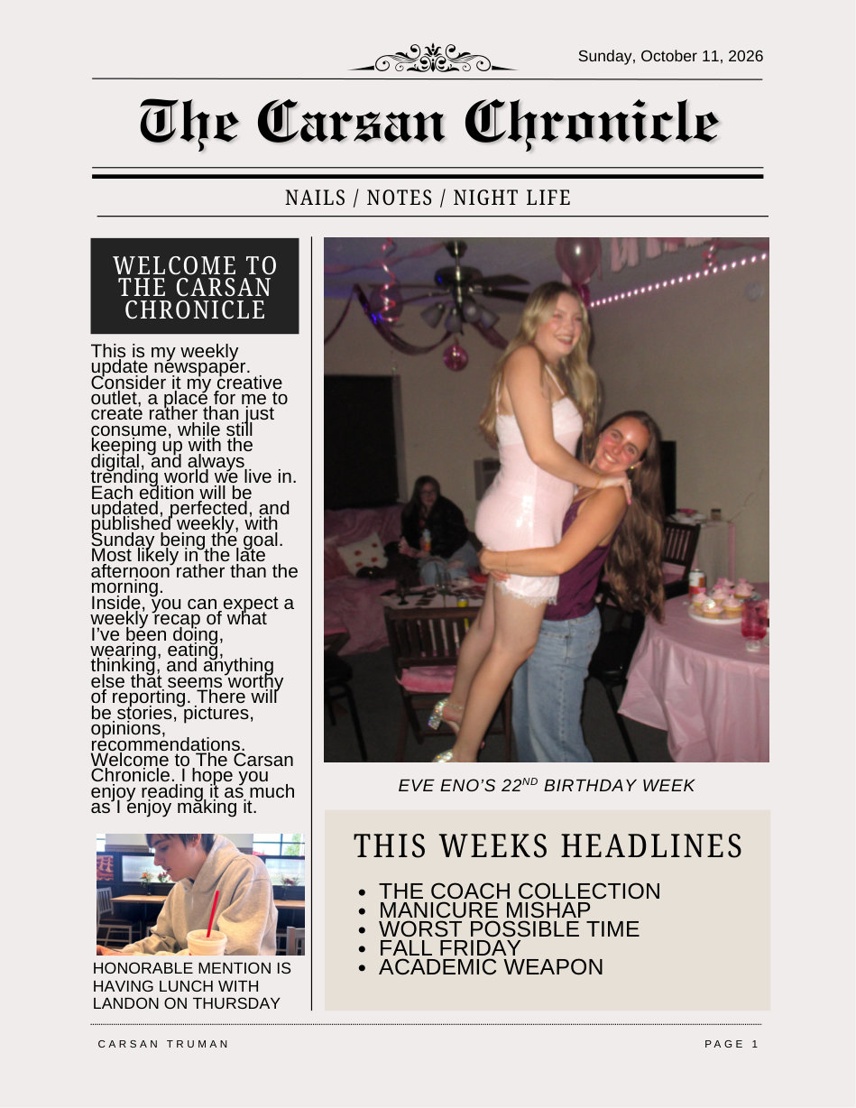 The Carsan Chronicle October 11 2026 cover